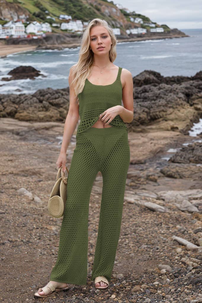 Short beach vest cutout pants solid color suit