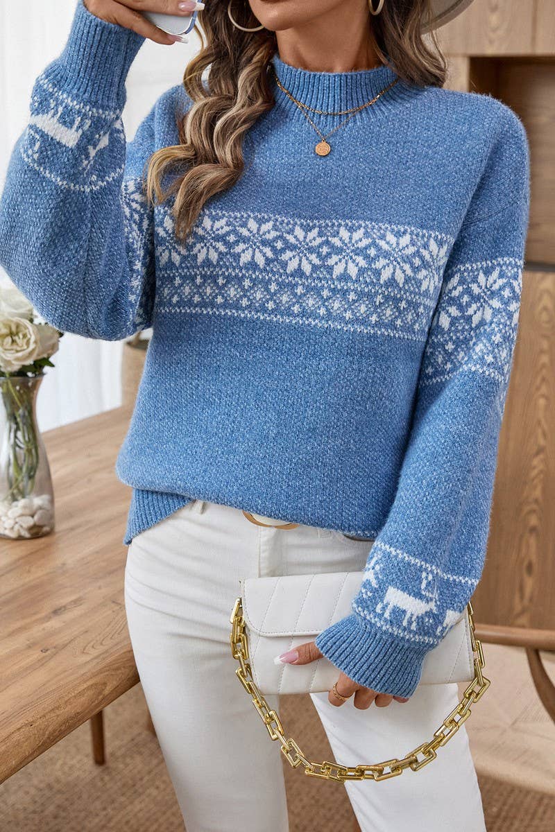 CWOSWL07453_CHRISTMAS SNOWFLAKE HALF TURTLENECK SWEATER