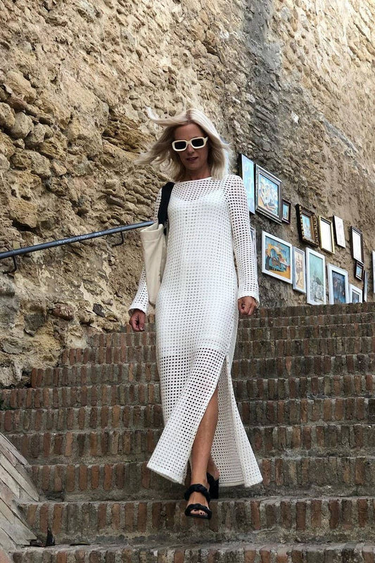 CWDMD4286_KNITTED HOLLOW BEACH BIKINI COVER-UP DRESS