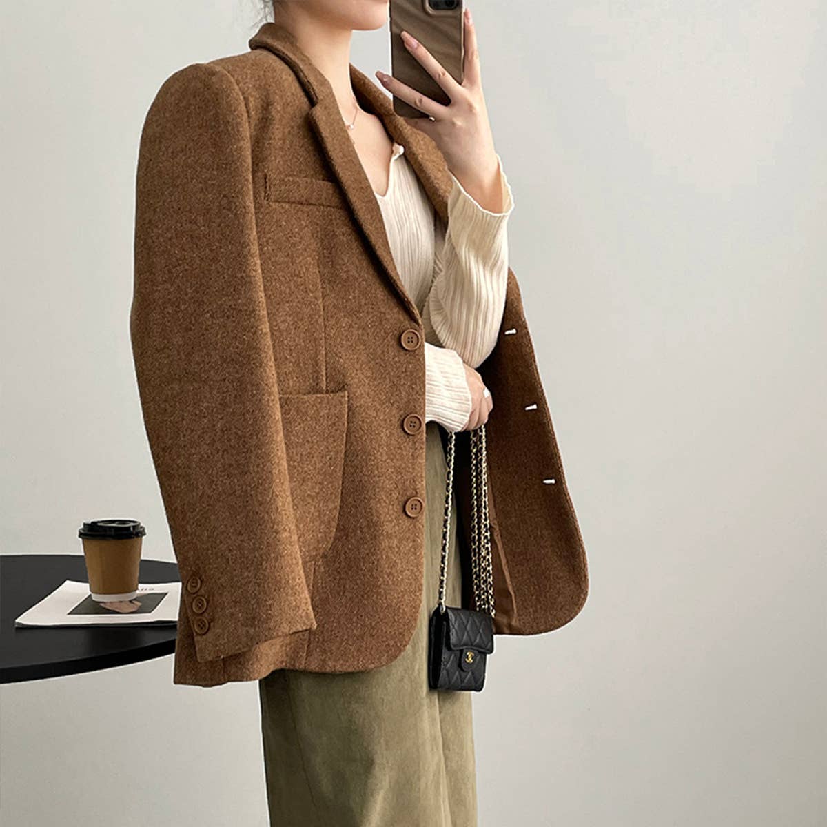 Wool suit style single breasted coat