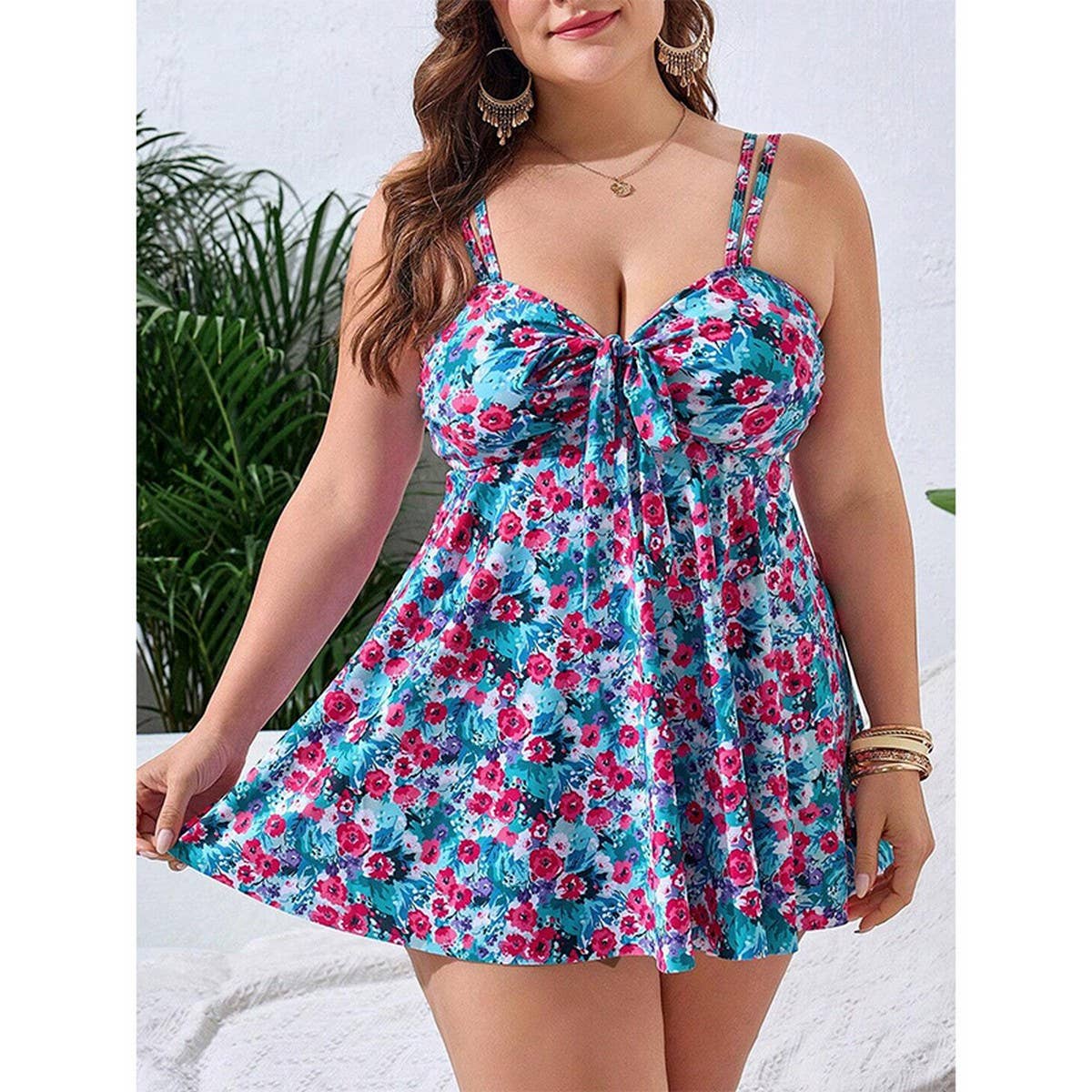 LARGE SIZE FLORAL ONE PIECE SWIMSUIT WITH SKIRT_CWMW0591