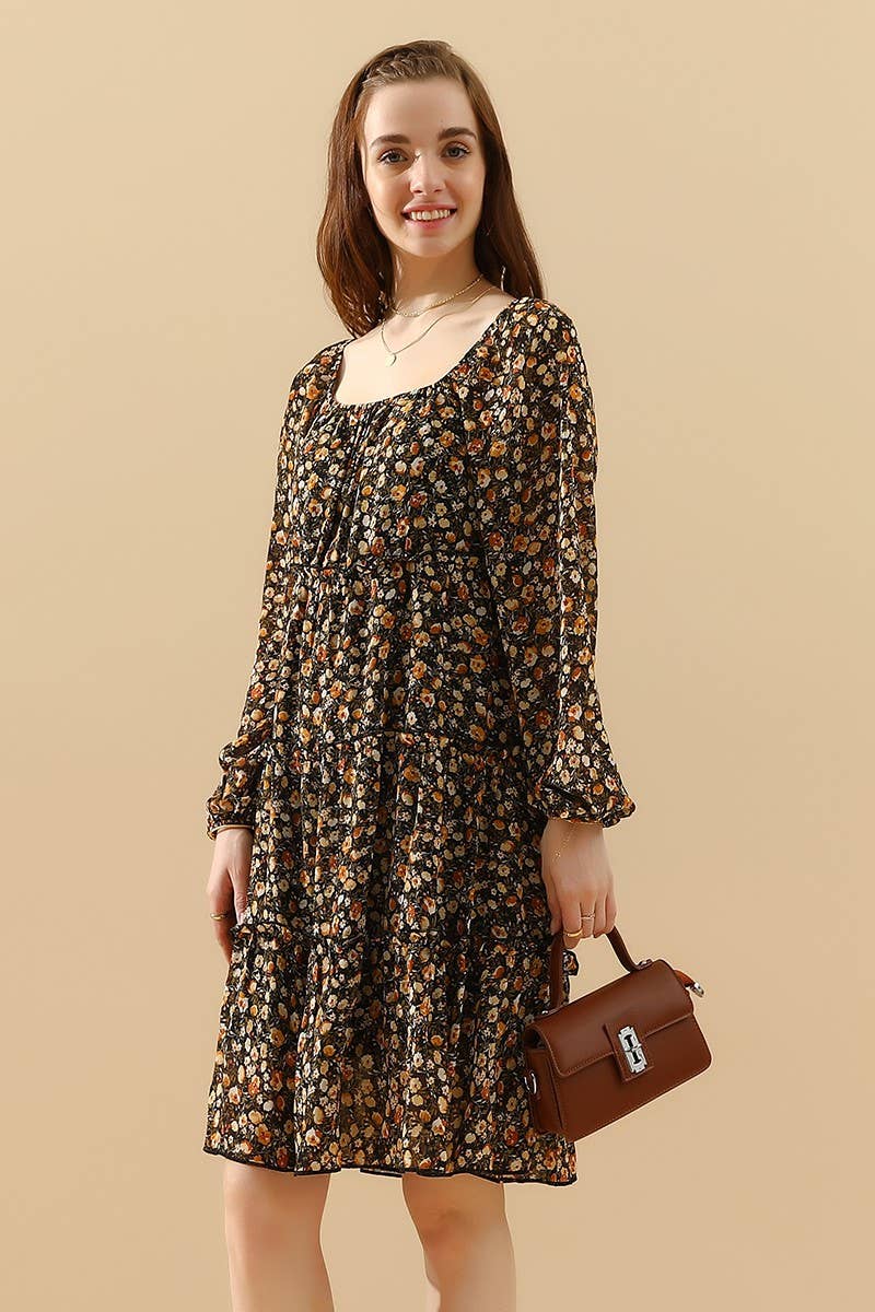 CWDSD1399-B_LONGSLEEVE SQUERE NECK SHORT MINI DRESS