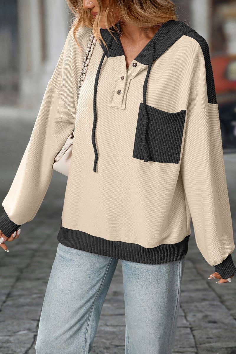 CWOHOL00601_COLORBLOCK TWIST STRIPE LOOSE HOODIE