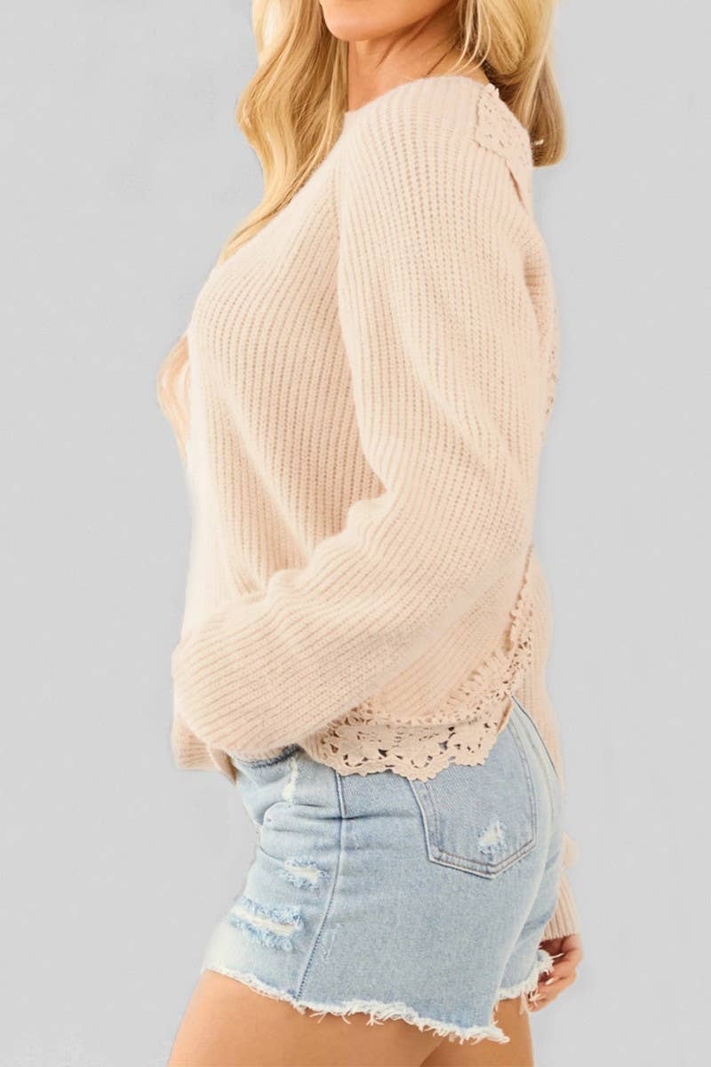 CWOSWL07420_SEXY LACE BACK KNIT LONG SLEEVE SWEATER