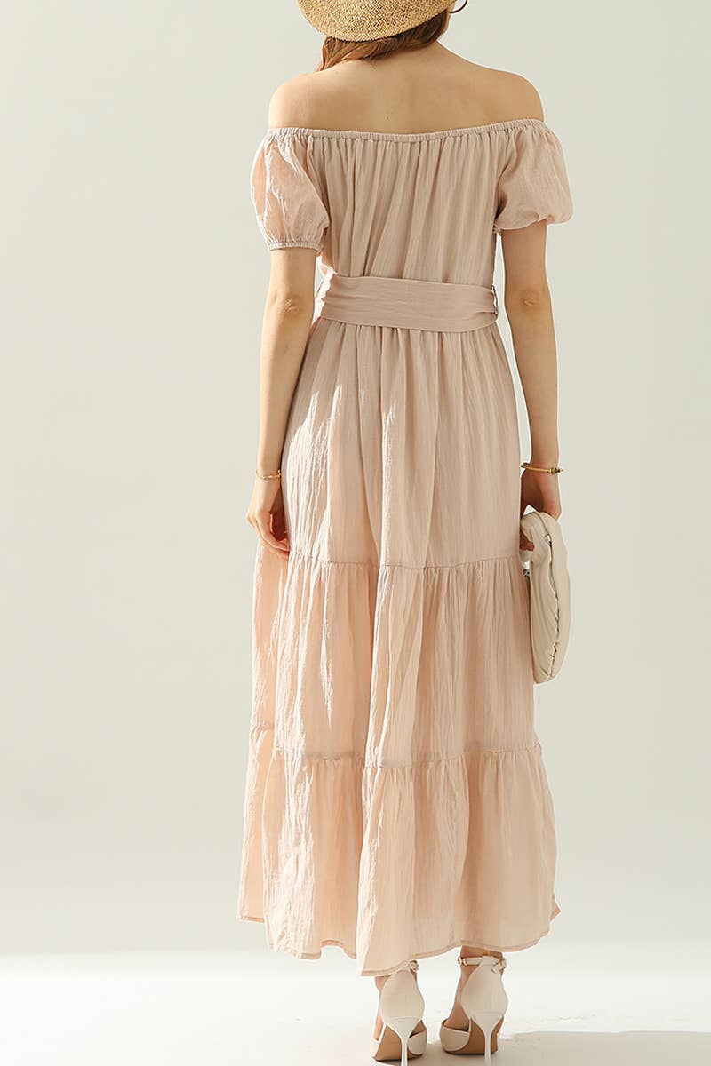 CWDMD545_SHORT SLEEVE TIERED OFF SHOULDER MAXI DRESS