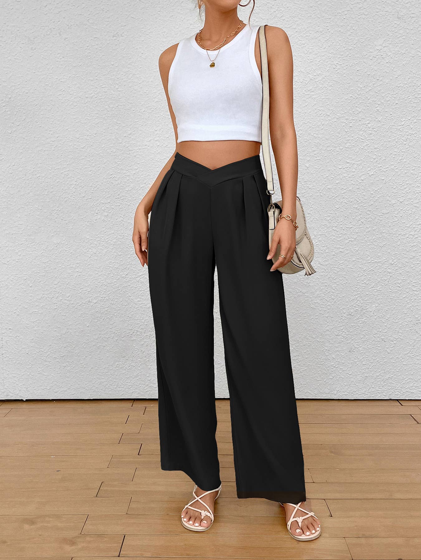 CROSS-WAISTED COMMUTER STRAIGHT-LEG PANTS