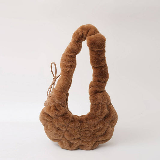 WINTER PLEATED SHOULDER BAG FASHIONABLE PLUSH BAG_CWAB3953