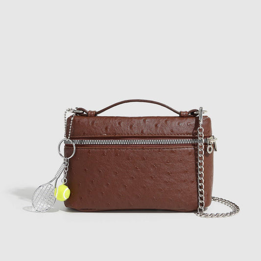 Racing Style Ostrich Grain Shoulder Bag_CWAB5724