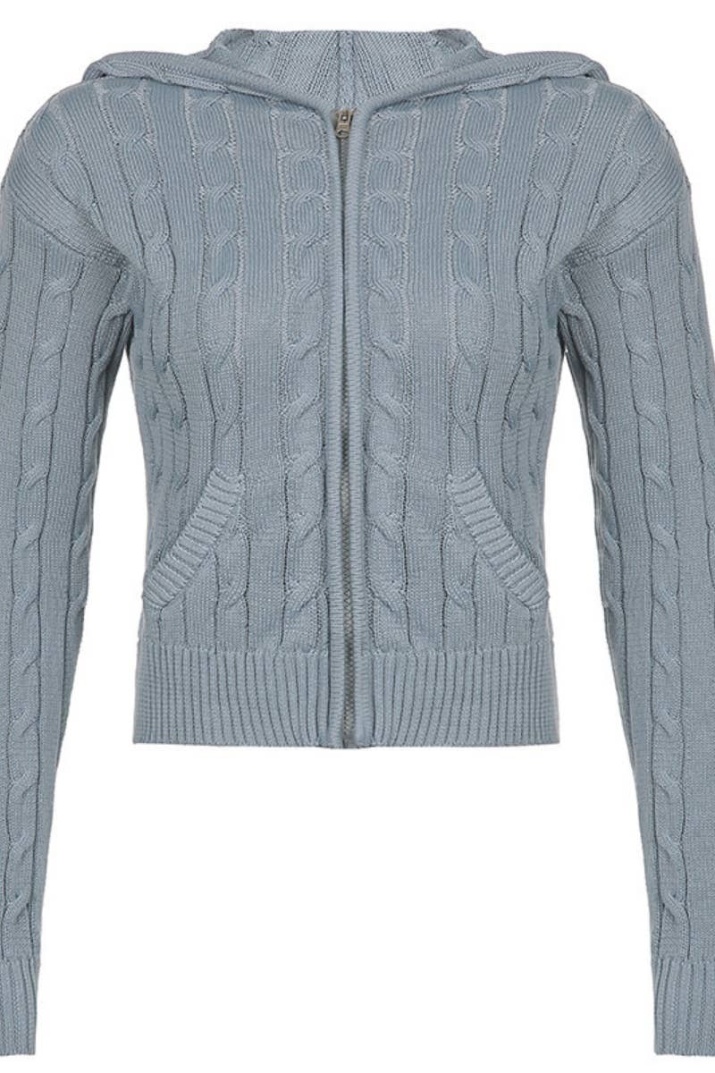 CWOCAL2019_ZIPPER HOODED LONG-SLEEVED CARDIGAN SHORT