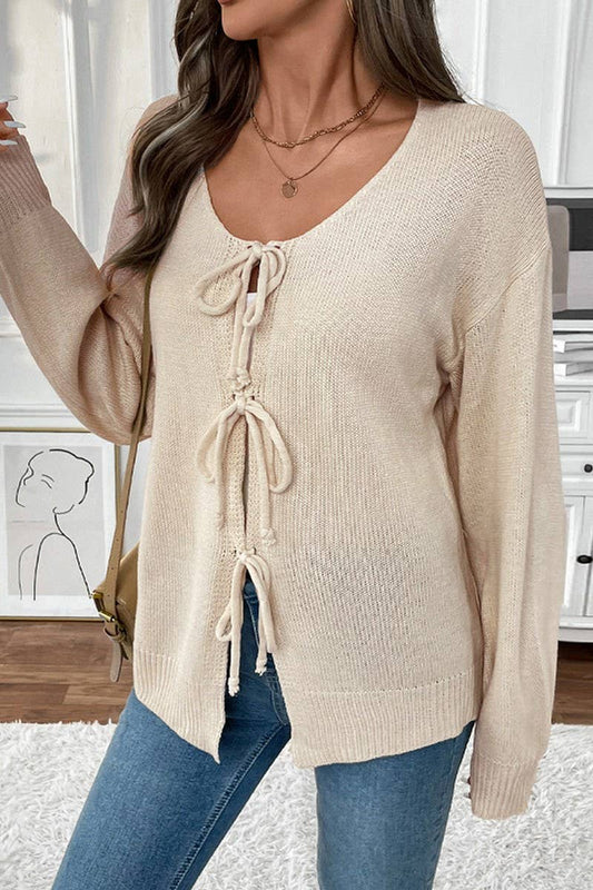 CWOCAL1831_TIE-DRAWSTRING SOLID COLOR CARDIGAN SWEATER COATS