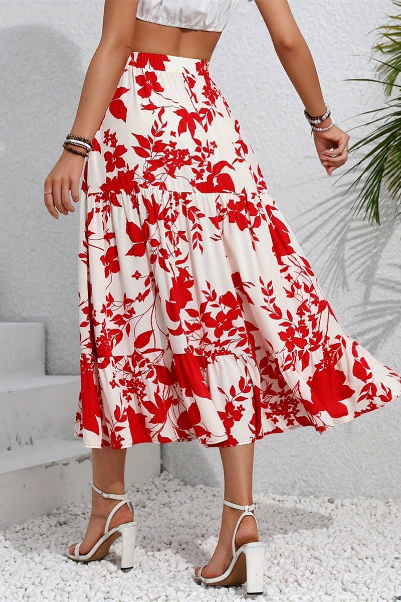 CWBLS0445_SUMMER CASUAL PRINTED PLEATED LARGE A-LINE SKIRT