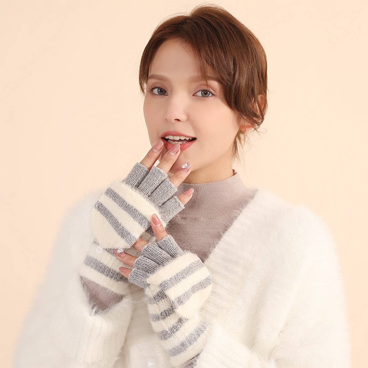 WINTER WOOL KNITTED HALF-FINGER FLAP WARM GLOVES_CWAG0403
