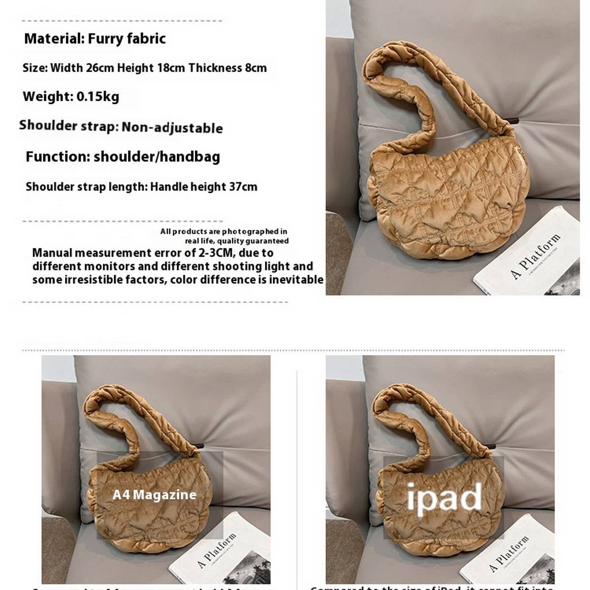 Velvet Fuzzy Puffy Cloud Shoulder Bag_CUAB00482