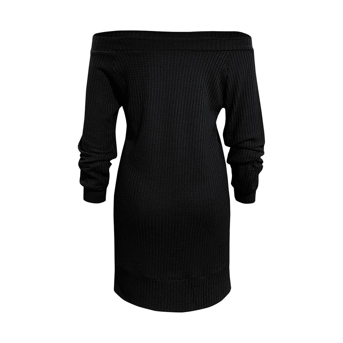 SOLID COLOR LONG-SLEEVED OFF-SHOULDER KNIT DRESS