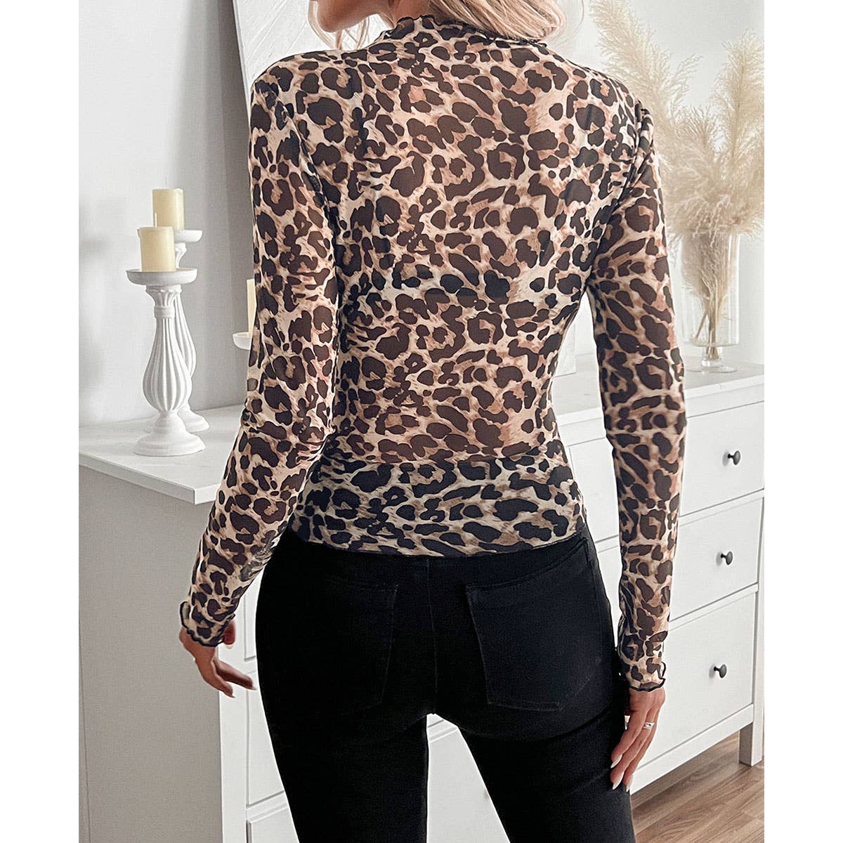 SEXY LEOPARD PRINT MESH FITTED T-SHIRT