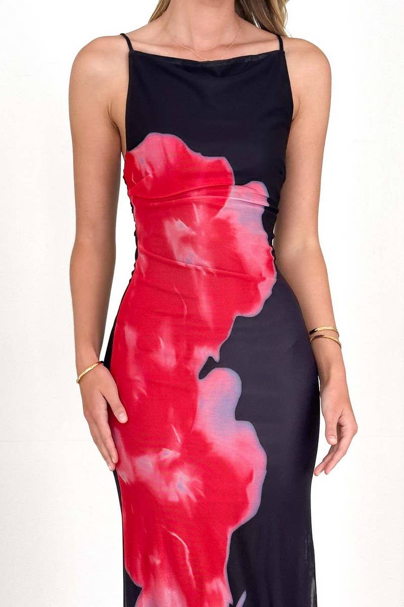 CWDMD5580_COLORBLOCK FLORAL PRINT SLIM CAMI MAXI DRESS