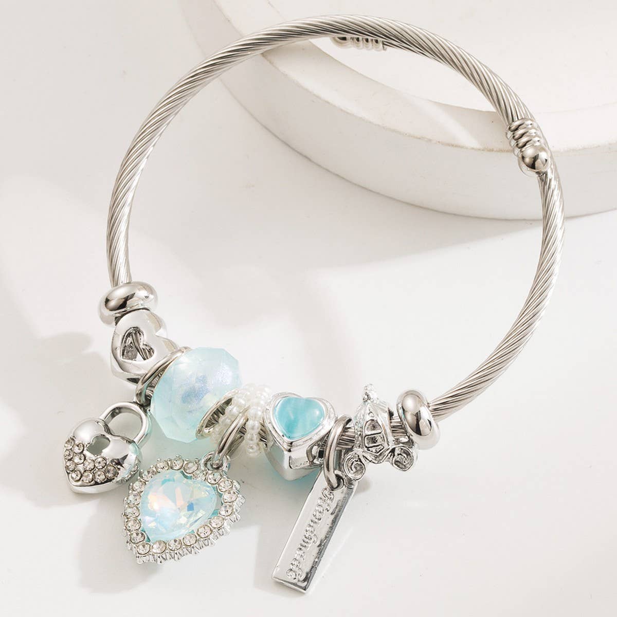 Stainless Steel Beaded Bracelet with Heart Charm_CWMM8508