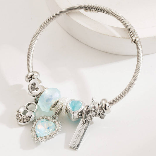 Stainless Steel Beaded Bracelet with Heart Charm_CWMM8508