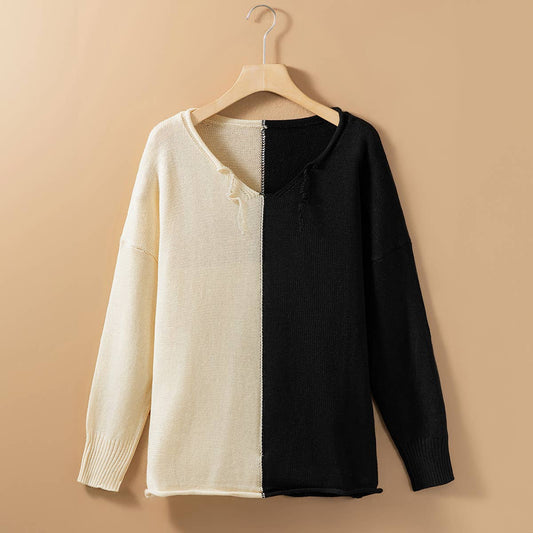 Long sleeve knit color pullover casual sweater