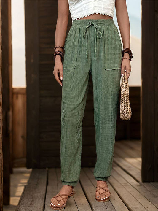 TEXTURE SENSE SOLID COLOR CASUAL FOOT PANTS