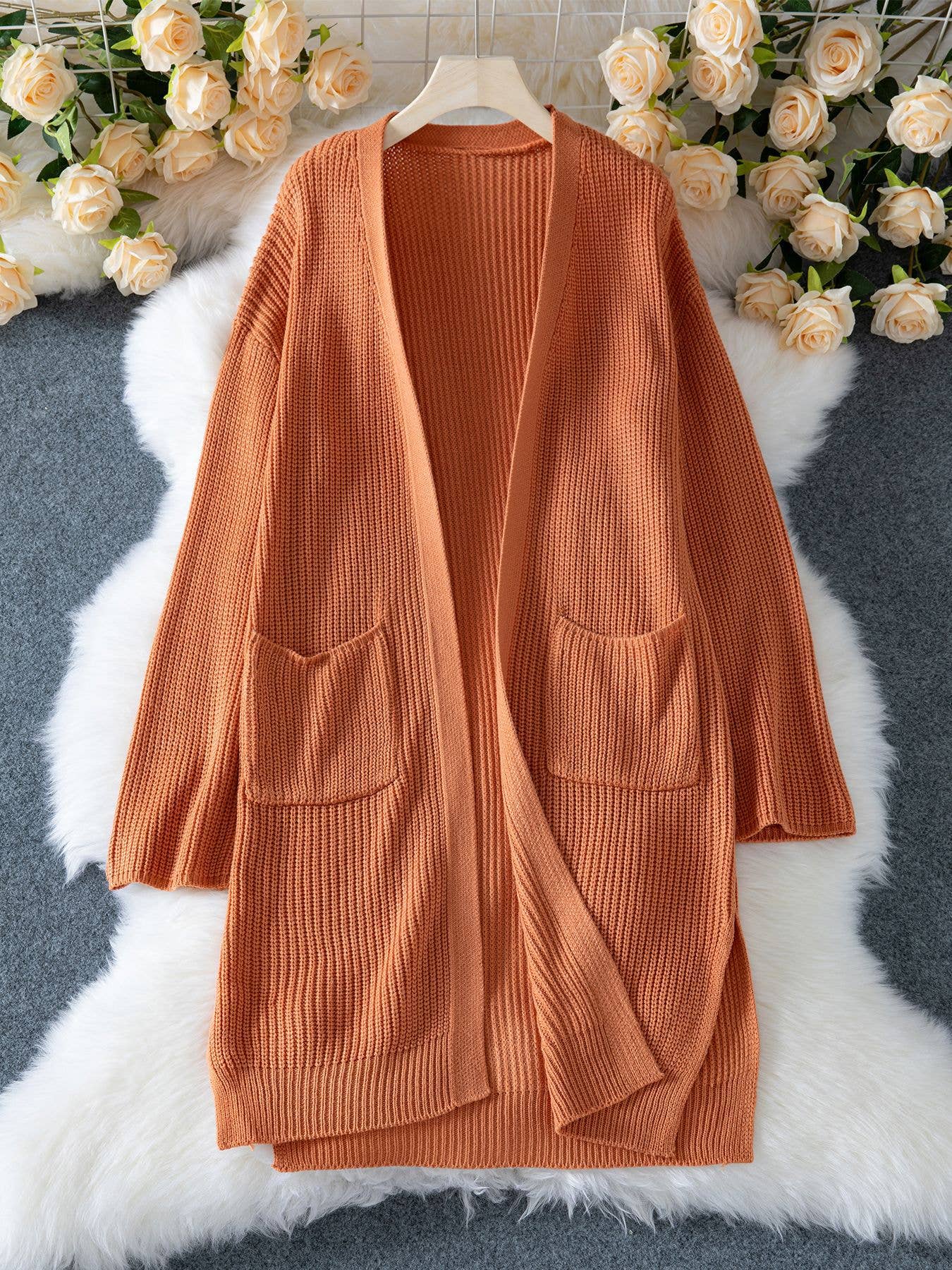 Solid-color casual loose knitted cardigan