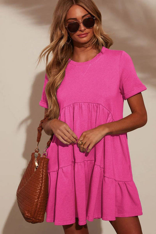 CWDSD7774_CASUAL POCKETED SHORT SLEEVE RUFFLED DRESS