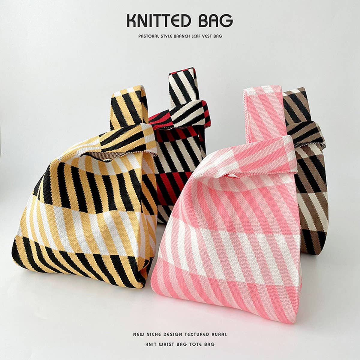 VERSATILE CONTRAST STRIPED KNITTED TOTE BAG_CWAB2392