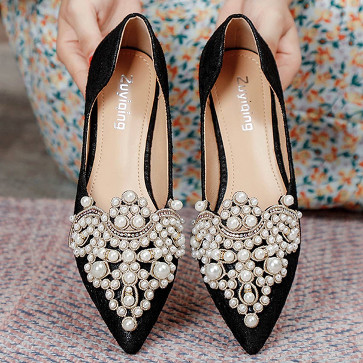 Lace Pearl Ballet Flats for Women, Bridal Style