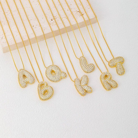 26 Letters Necklace - Copper Zirconia Pendant_CWMM5864