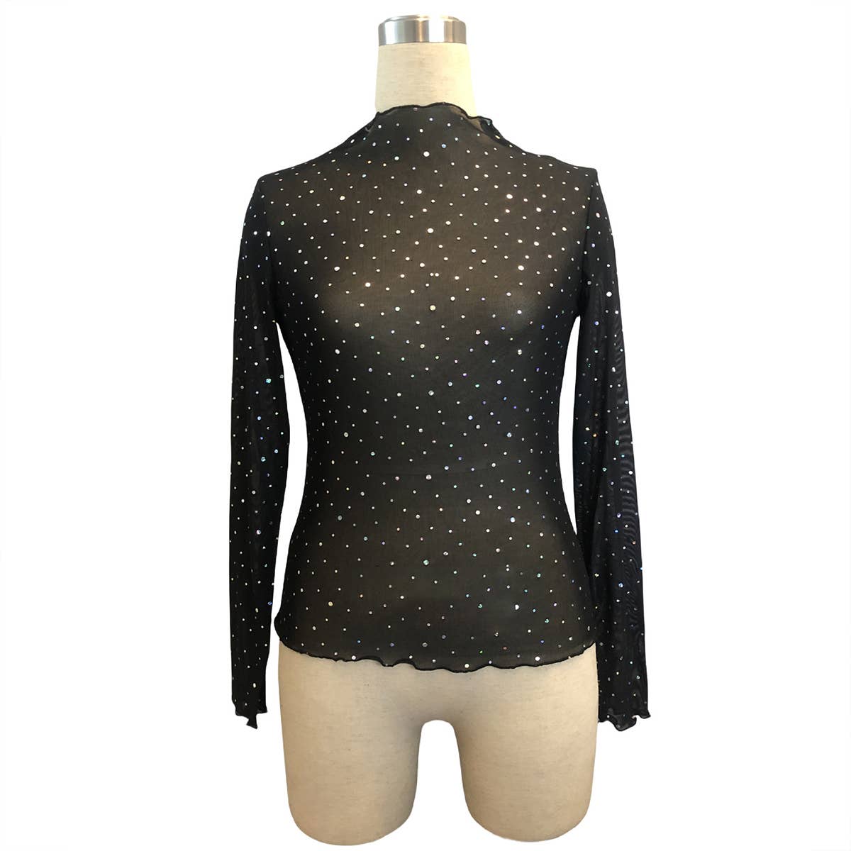 Stand-up collar mesh semi-transparent T-shirt