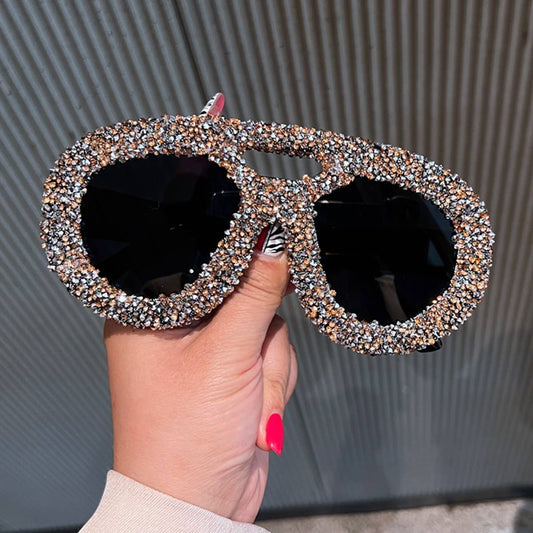 LARGE FRAME DOUBLE BEAM DIAMOND-STUDDED SUNGLASSES