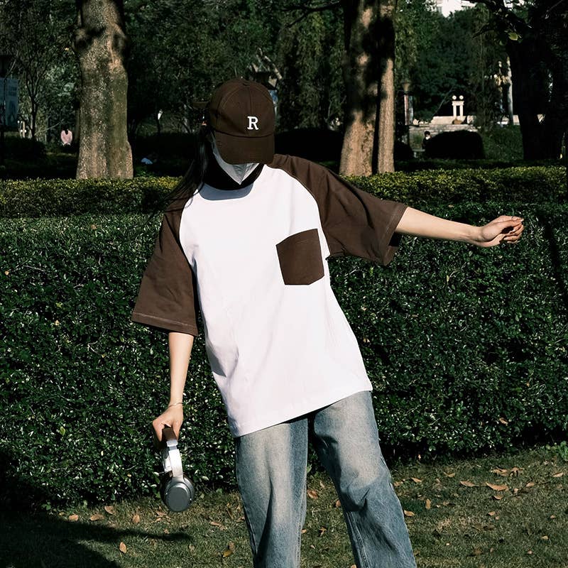 Cwtts0934_Color Contrast Pocket Design Casual T Shirt