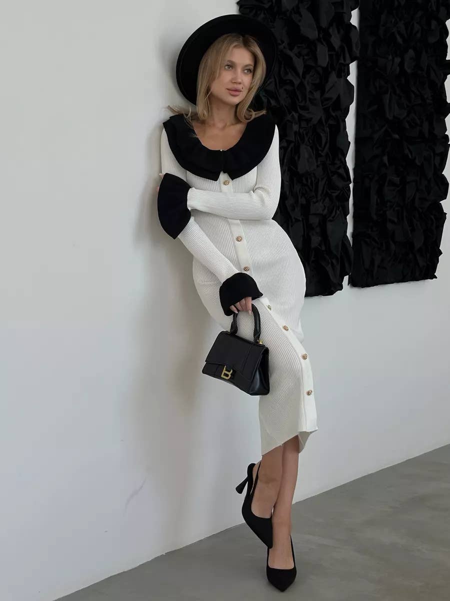 FASHION PATCHWORK COLOR CONTRAST SHEATH DRESS