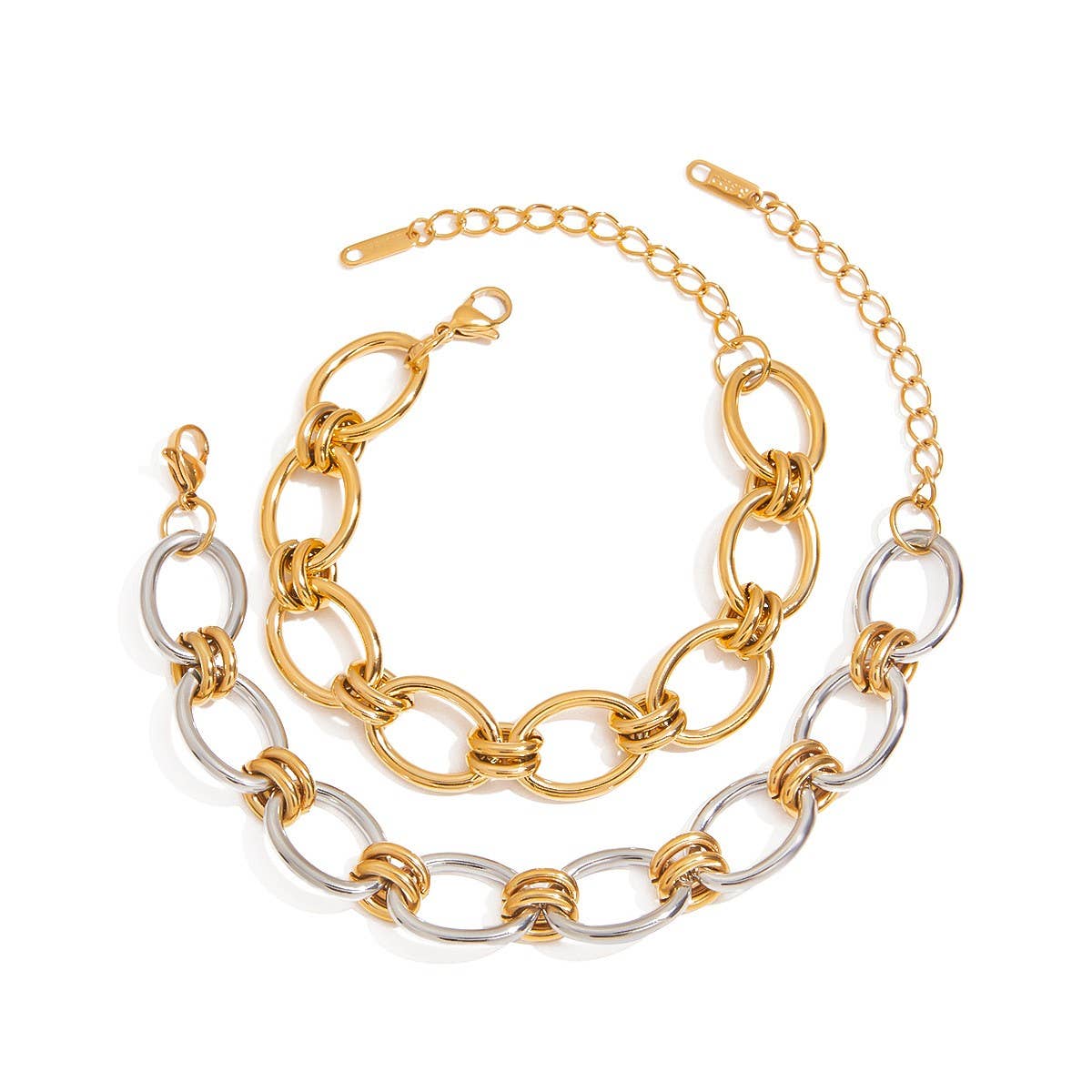 18K Gold & Silver Chunky Chain Bracelet Steel_CWAJE4651
