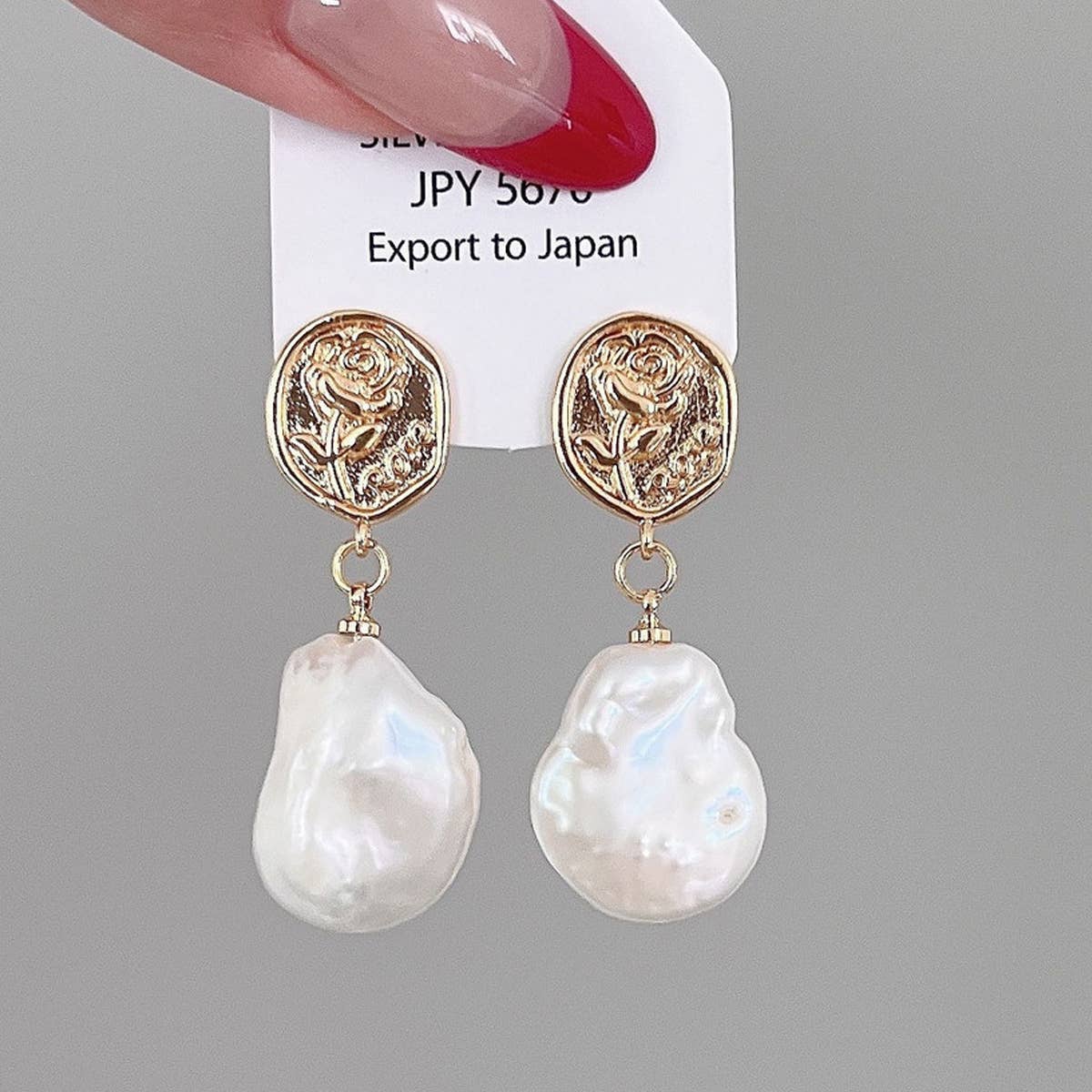 FRESHWATER PEARL GEOMETRIC ROSE EARRINGS