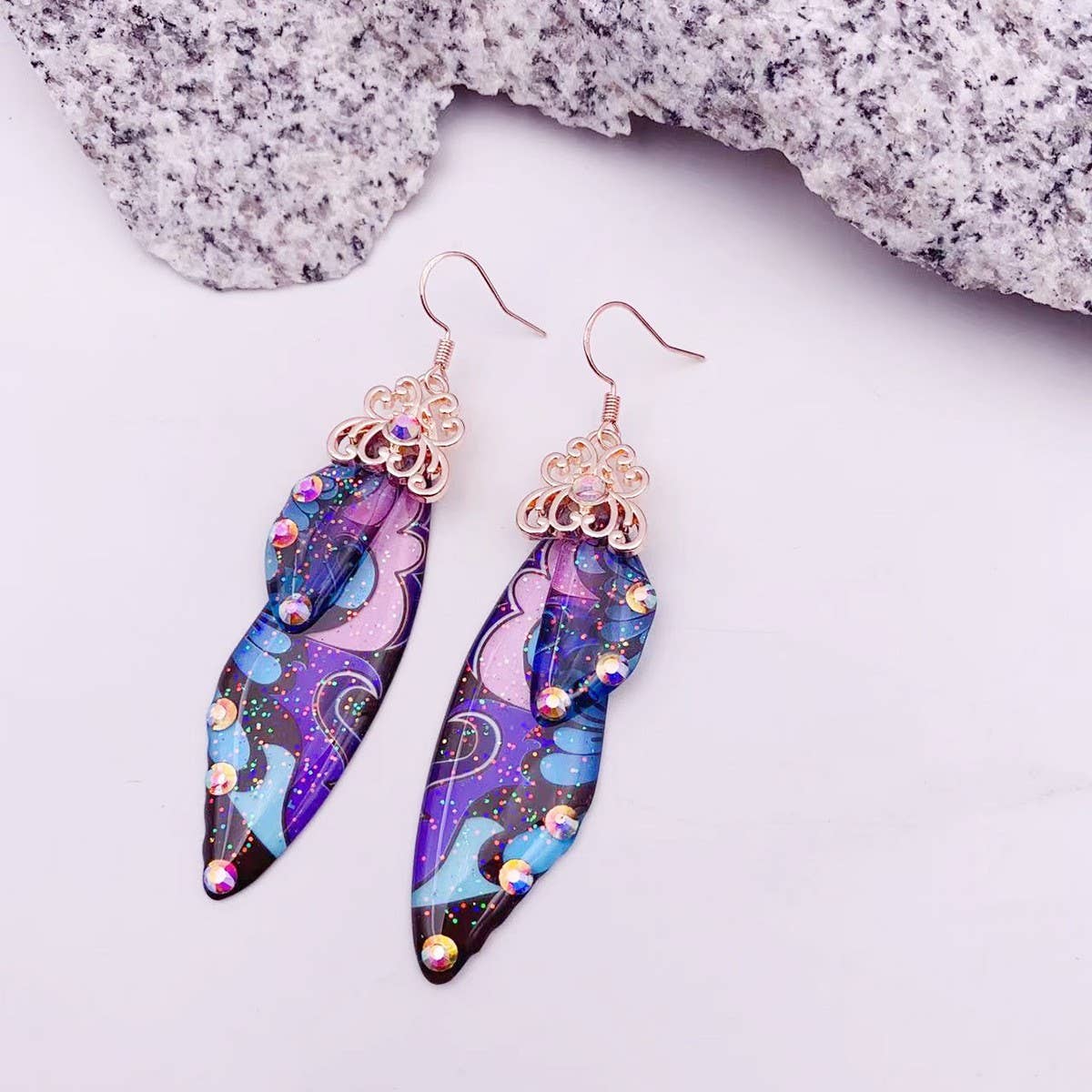 Elegant long earrings with cicada wing wings