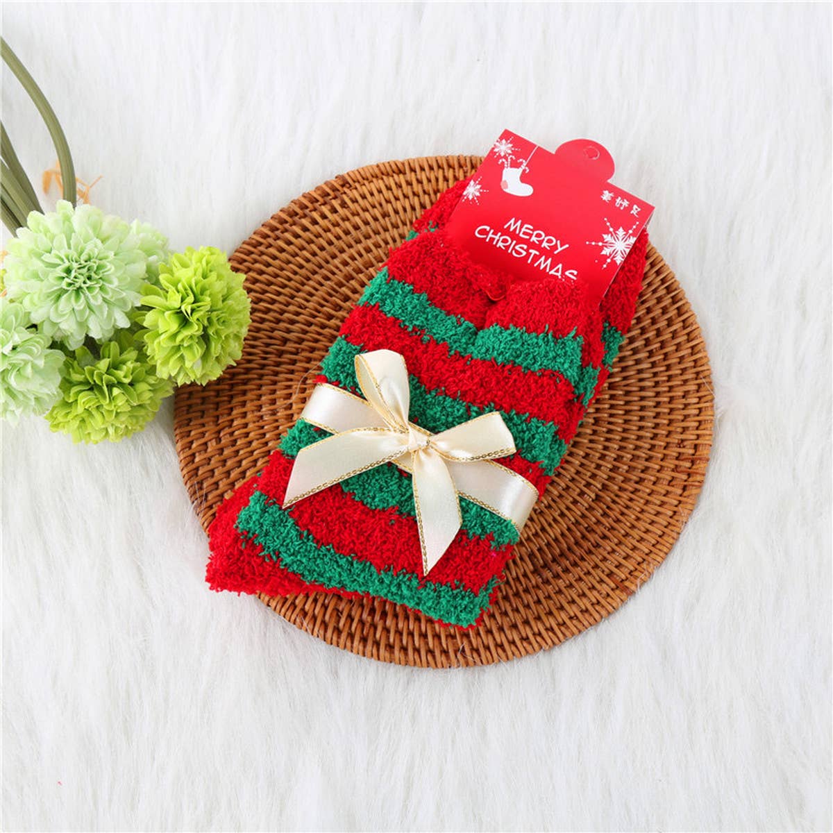 CHRISTMAS TREE THICKENED BOW CHRISTMAS SOCKS