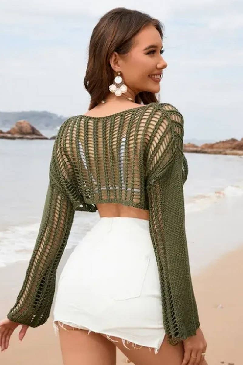 CWTTL1986_SUMMER LOOSE ROUND NECK HOLLOW CARDIGAN