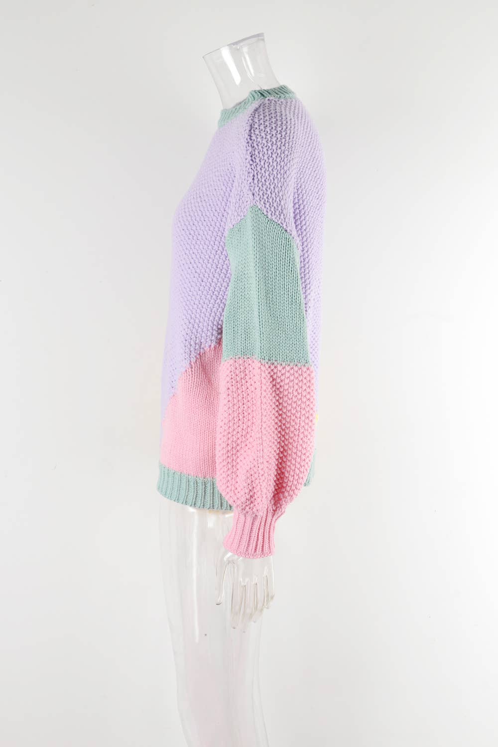 KNIT CREW NECK COLOR PATCHWORK PULLOVER SWEATER