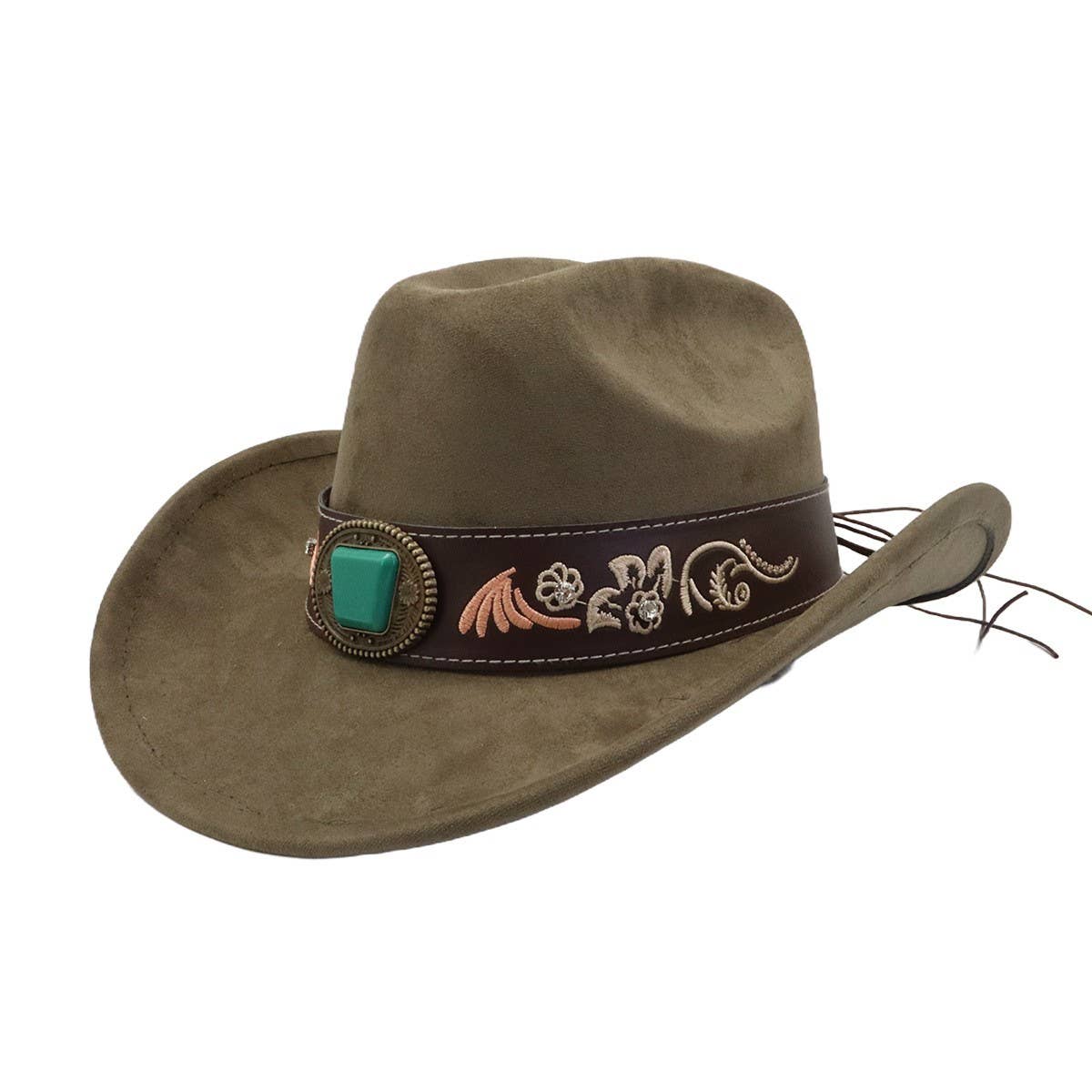 Suede Western Cowboy Fedora Hat Ethnic Style_CWAH04486