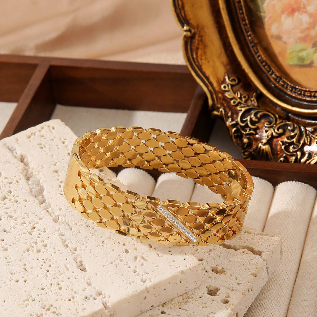 VINTAGE WIDE HOLLOW TITANIUM STEEL BRACELET