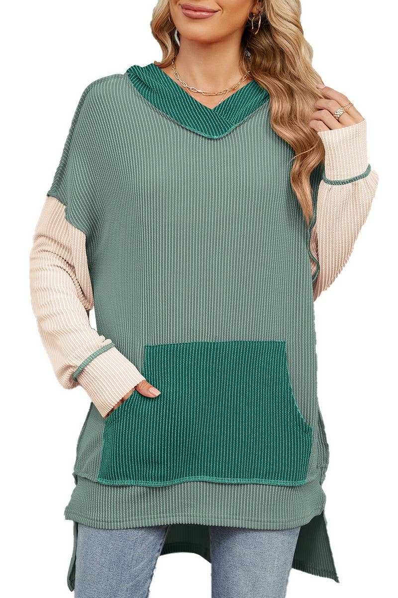 CWOHOL1111_AUTUMN AND WINTER COLOR MATCHING IRREGULAR HOODIE