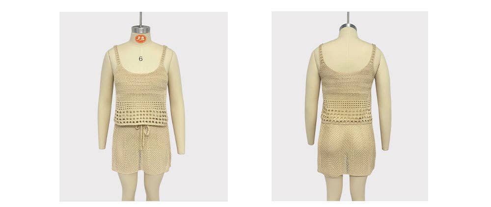 Short beach vest and fashionable knitted suit