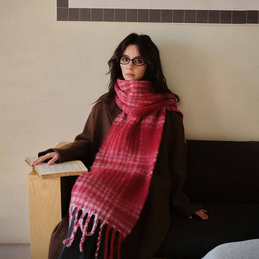 Red Plaid Scarf ??Soft Faux Cashmere Winter Wrap_CWASC2343
