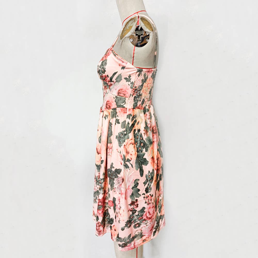 PRINT HALTER SLEEVELESS SHORT DRESS