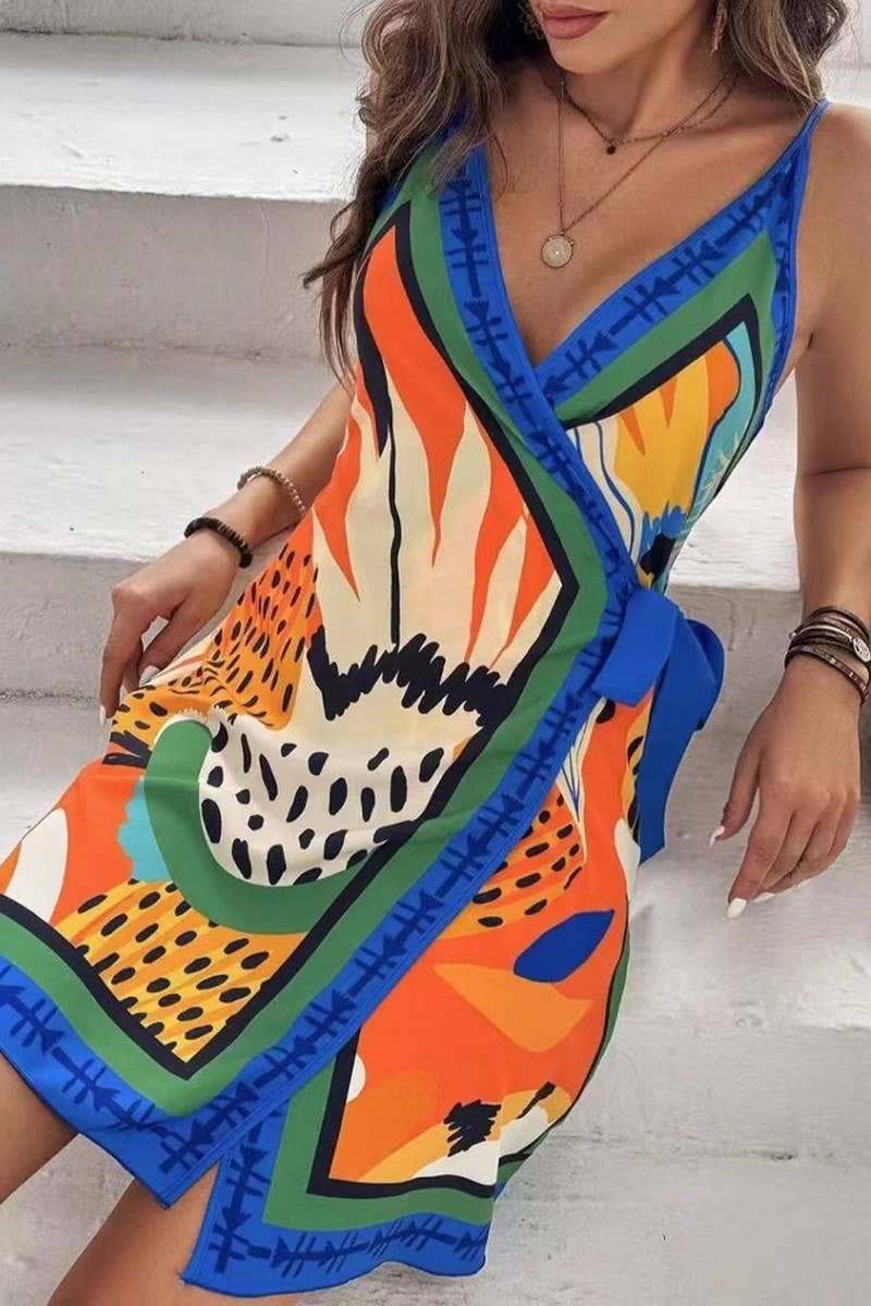 CWDSD8377_CASUAL V-NECK TIE STRAP VACATION CAMI DRESS