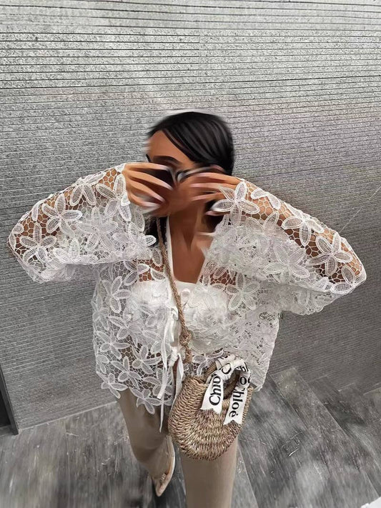 Elegant Lace Flower Embroidered Bustier Jacket