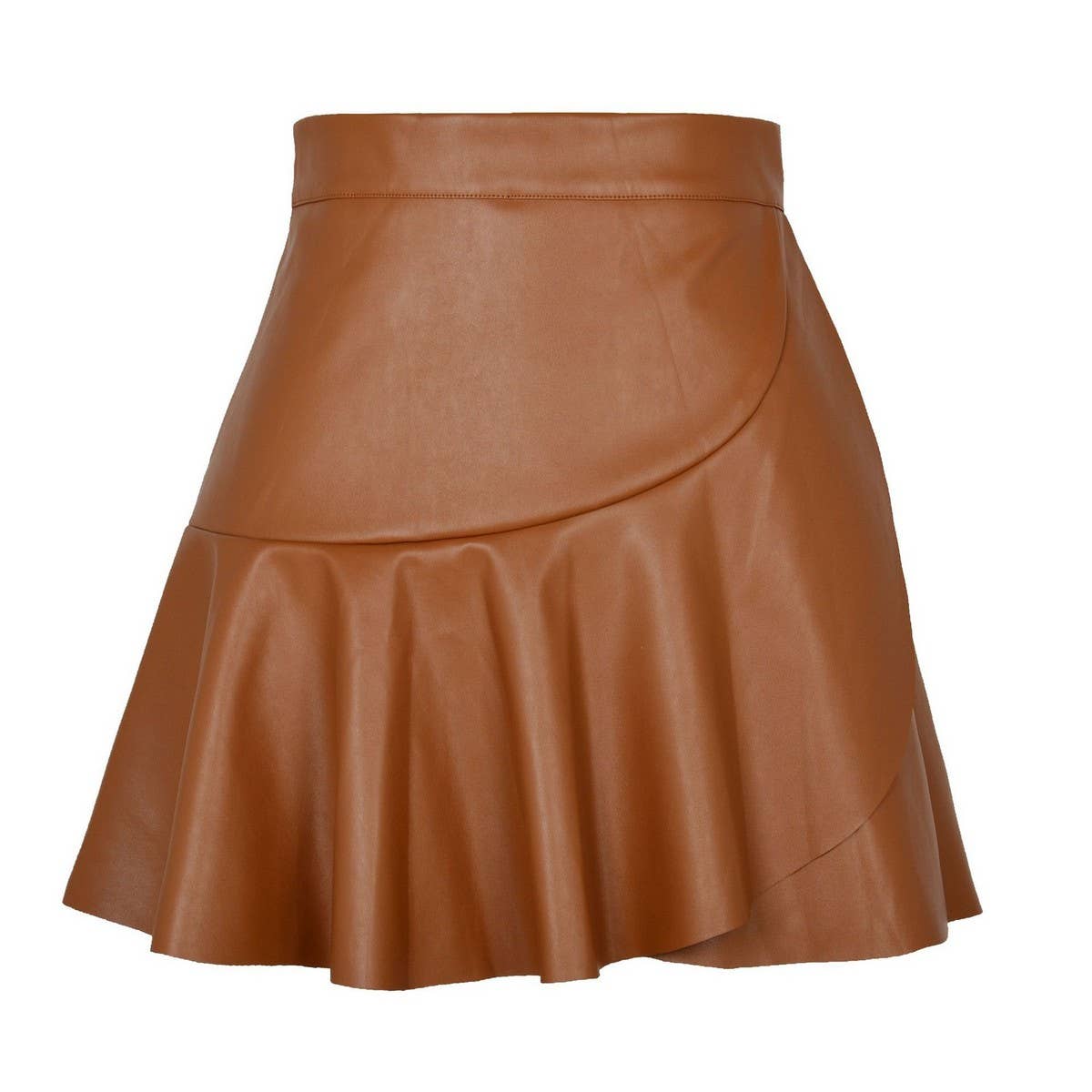 HIGH WAIST RUFFLED IRREGULAR LEATHER SKIRT