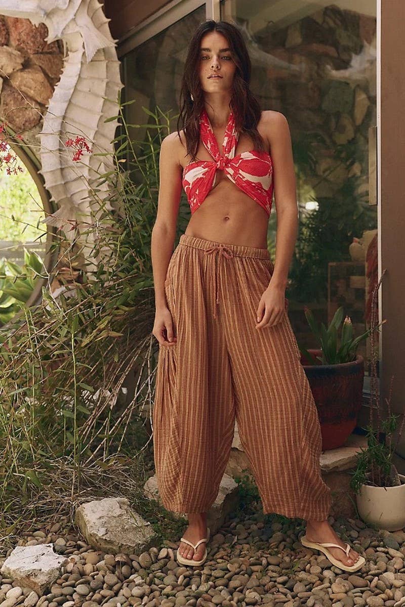 CWBLP01065_2025 SPRING FALL STRIPED ELASTIC WAIST PANTS