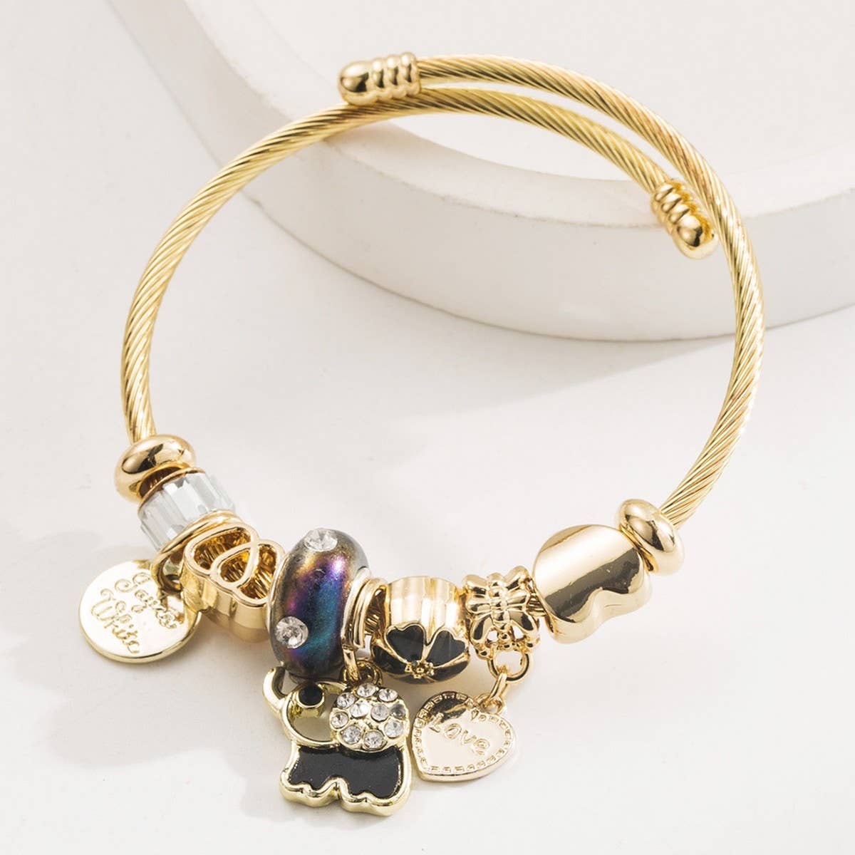 Butterfly Heart Beaded Steel Bracelet for Her_CWMM8477